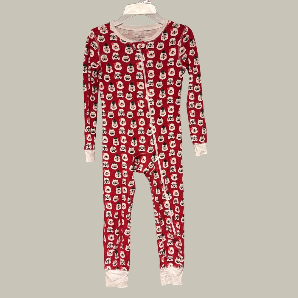 Roller Rabbit Kids Red Bearry Holidays Pima Cotton Zip Front Pajamas Size 8 Year